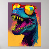 Dinosaur T Rex Cool Orange Blue Poster (Devant)