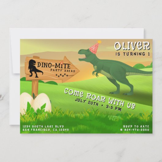 Dinosaur T-Rex Dino-Mite Verjaardagsfeest Kaart (Voorkant)