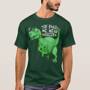 Dinosaur T-rex in mei Draag we Green Mental Health T-shirt