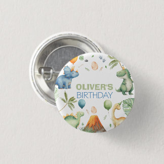 Dinosaur T-Rex in Party Hat Birthday Boy or Girl B Ronde Button 3,2 Cm