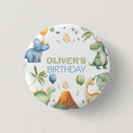 Dinosaur T-Rex in Party Hat Birthday Boy or Girl B Ronde Button 3,2 Cm
