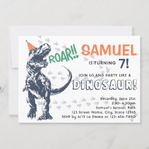 Dinosaur T-Rex in Party Pet Birthday Party Kaart