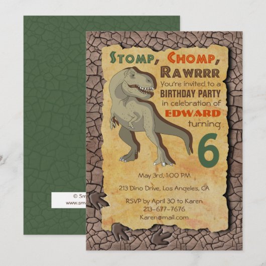 Dinosaur T-Rex Invitation de fête d'anniversaire (Devant / Derrière)