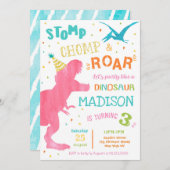 Dinosaur T-Rex Invitations pour la fête d'annivers (Devant / Derrière)