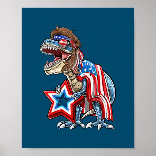Dinosaur t rex Mullet 4 juli Amerikaans Poster (Voorkant)