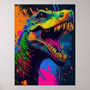 Dinosaur T Rex Oranje blauw Poster