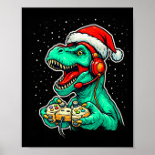 Dinosaur T Rex Playing Video Game Santa Hat Christ Poster (Voorkant)