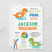 Dinosaur T-rex Pool Party Birthday Invitations Save The Date (Voorkant)