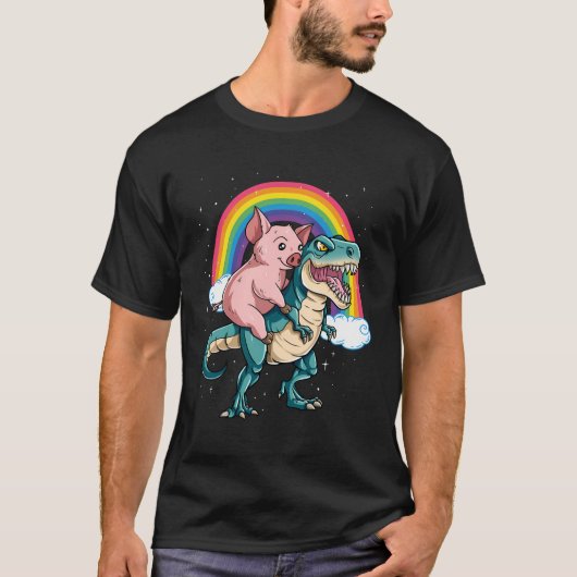Dinosaur T Rex Rainbow Cloud Sparkles Pig T-shirt (Voorkant)