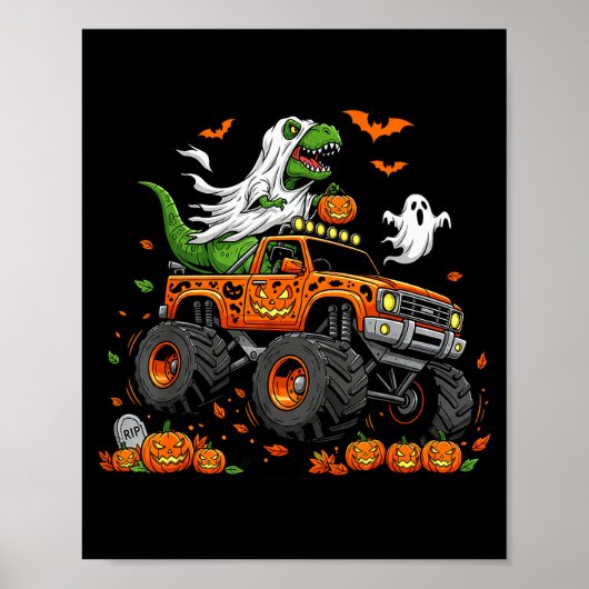 Dinosaur T-rex Riding Monster Truck Halloween Men Poster (Voorkant)