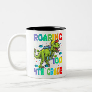 Dinosaur T-Rex Roaring in 100 dagen van de vierde  Tweekleurige Koffiemok