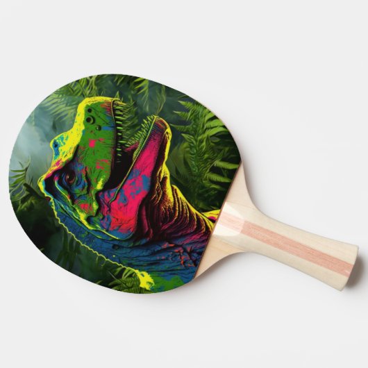 Dinosaur T Rex roze en Oerwoud Groene Kinderen Tafeltennisbatje (Zijkant)
