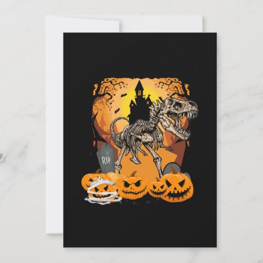 Dinosaur T-rex skeletpompoen met maan Save The Date (Voorkant)