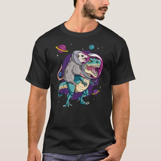 Dinosaur T Rex Space Planets Sparkles Possum T-shirt (Voorkant)