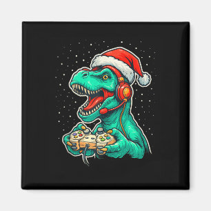 Dinosaur T Rex speelt videogame Santa Hat Christ Magneet