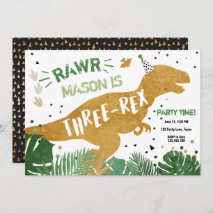 Dinosaur T-Rex Three-Rex RAWR Gold Boy Birthday Kaart