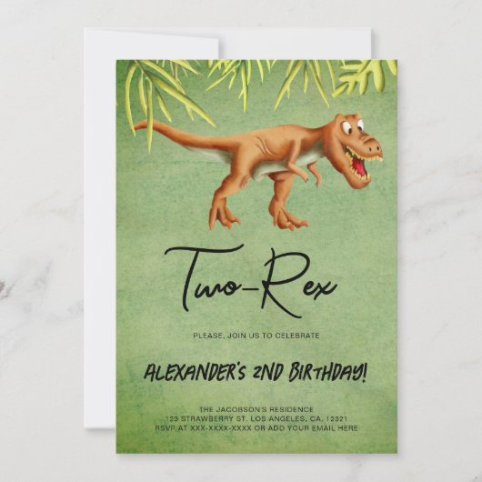 Dinosaur T Rex Tweede Verjaardagsfeest Kaart (Voorkant)