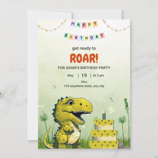 Dinosaur T rex Verjaardag Uitnodiging jongen T-Rex (Voorkant)
