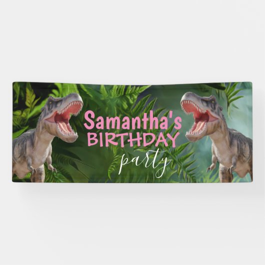 Dinosaur T Rexs Girl Pink Banner (Horizontaal)