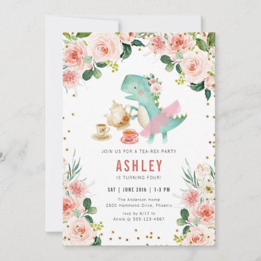 Dinosaur Tea Party Birthday Invitation (Devant)