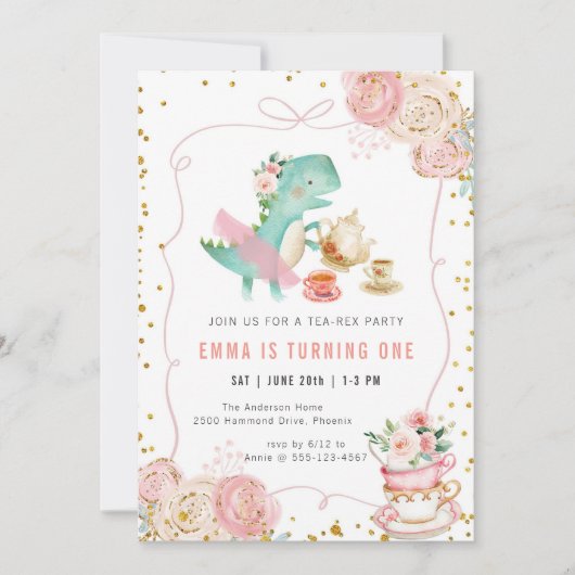 Dinosaur Tea Party Birthday Invitation (Devant)