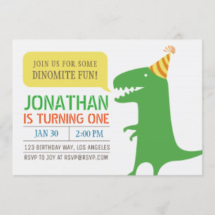 Dinosaur Thema Eerste Verjaardag Jongen Uitnodigin Kaart