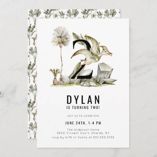 Dinosaur Theme 2e verjaardag Kaart (Voorkant / Achterkant)