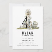 Dinosaur Theme 4th Birthday Party Kaart (Voorkant)