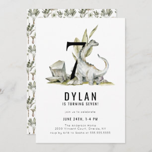 Dinosaur Theme 7th Birthday Party Kaart