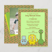 Dinosaur Theme Birthday Party Invitation Kind Kaart (Voorkant / Achterkant)