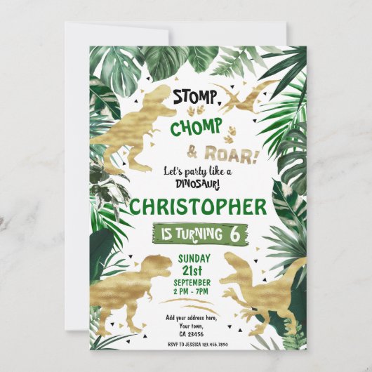 Dinosaur Theme Birthday Party Kaart (Voorkant)