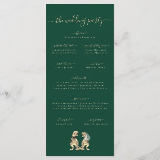 Dinosaur Thème Cérémonie Mariage Programme vert (Dos)