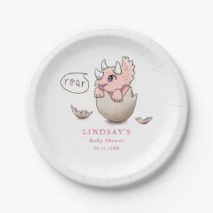 Dinosaur Theme Cute Pink Triceratops Baby shower Papieren Bordje