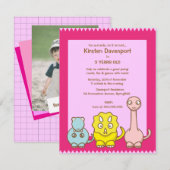 Dinosaur Thème Fille's Birthday Party Invitation (Devant / Derrière)