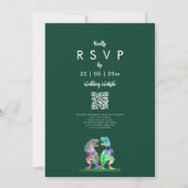 Dinosaur theme Green Wedding QR Code Kaart (Achterkant)