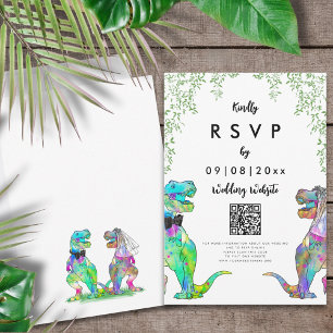Dinosaur Theme Huwelijksantwoord QR-code RSVP Kaartje