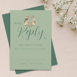 Dinosaur Theme Huwelijksantwoord Sage Green RSVP Kaartje