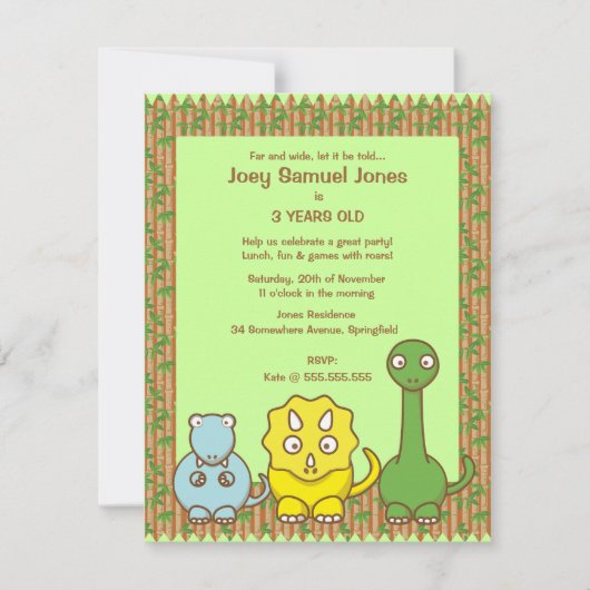 Dinosaur Thème Invitation à la fête d'anniversaire (Devant)