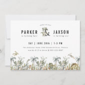 Dinosaur Theme Joint Birthday Party Kaart (Voorkant)