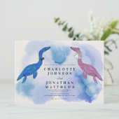 Dinosaur Thème Mariage Aquarelle Mer Invitation (Debout devant)