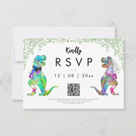 Dinosaur Thème Mariage Code QR Réponse (Devant)