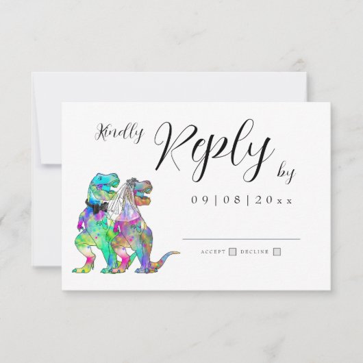 Dinosaur Thème Mariage Réponse Carte RSVP (Devant)
