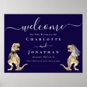 Dinosaur Theme Navy Blue Wedding Welcome Sign Poster (Voorkant)