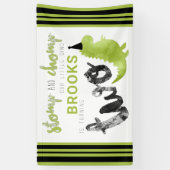 Dinosaur Theme Our Little Dino Black Green Stomp Spandoek (Verticaal)