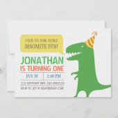 Dinosaur Thème Premier anniversaire Invitation gar (Devant)