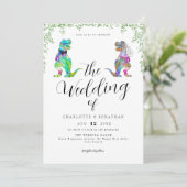 Dinosaur Theme Script Wedding Kaart (Staand voorkant)