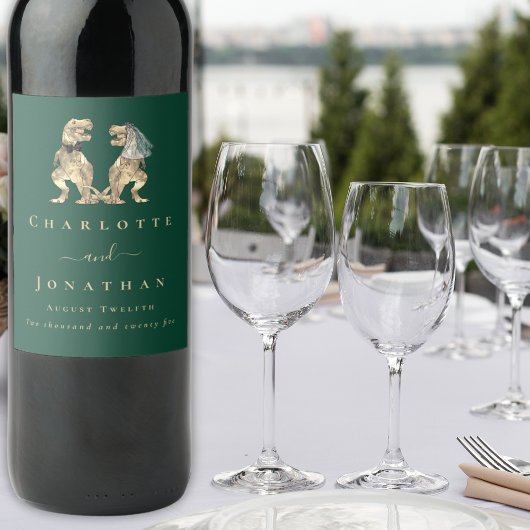 Dinosaur Theme Wedding Donkergroen Wijn Etiket