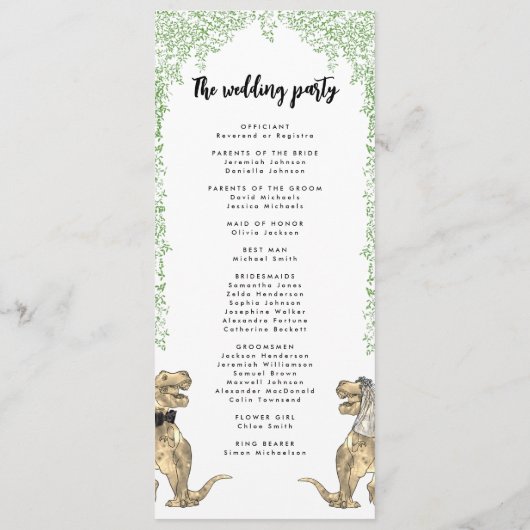Dinosaur Theme Wedding Programma (Achterkant)