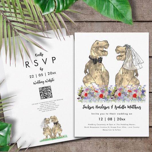 Dinosaur Theme Wedding QR-code Kaart