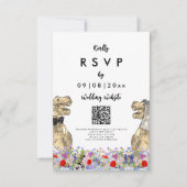 Dinosaur Theme Wedding Reply QR-code RSVP Kaartje (Voorkant)